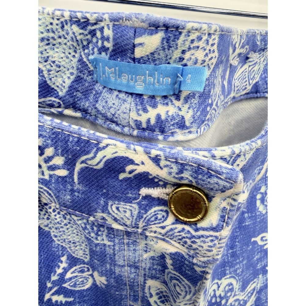 J. McLaughlin Lexi Stretch 4 Jeans Pants Blue Floral Peacock Print Coastal 28x26 - Picture 7 of 9